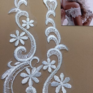 Lace sheet.Lace Applique,light ivory,sequins ,Lace Applique ,design custom straps ,for wedding ,so by the sheet 3 pair ( 6 Pieces)