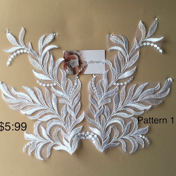 Lace leaf.White Lace Applique, Lace leaves applique, Lace for Wedding Dresses, Lace, Applique, Wedding Applique, sell by a pair.