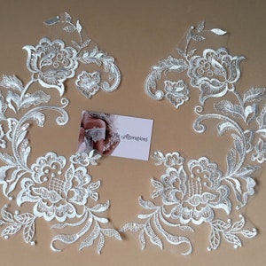 Lace Applique,light ivory, sequins,Lace for Wedding Dresses, Lace, Applique,floral lace Applique, veil Lace