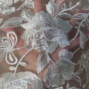 Lace flower Ivory  rose shape new fabric wedding dress fabric with sequin