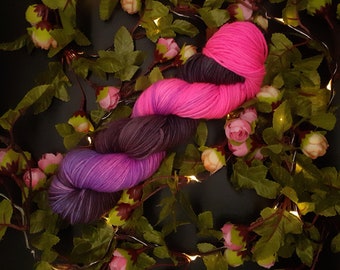 Bright Pink/Night sky - bright wool - Hand dyed yarn - DK - Double knit - Merino Wool - 100% wool - natural fiber