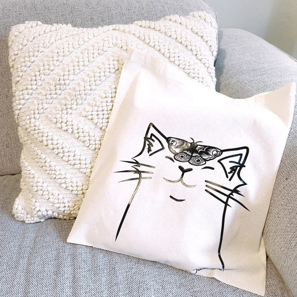 Cat tote bag, cat butterfly tote mag, butterfly tote bag, Katzen Jutebeutel, Katzen Beutel, Schmetterlings Beutel