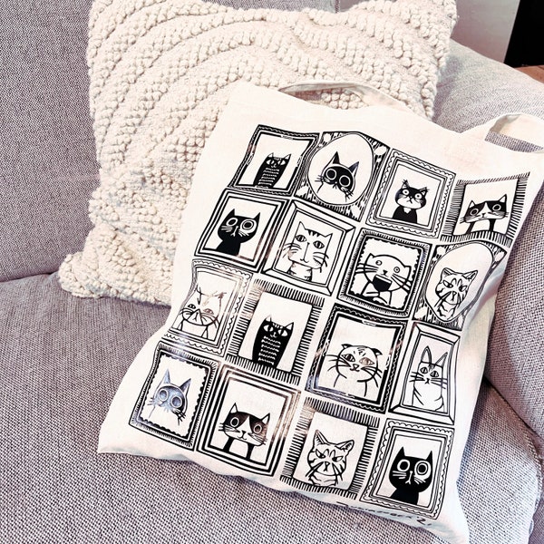 CAT family tote bag, tote bag, cats, art, siebdruck,handmade