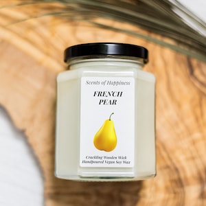 French Pear Candle Crackling Wooden Wick Candle Scented Candle Soy Candle Vegan Candle Fall candle Autumn Candle