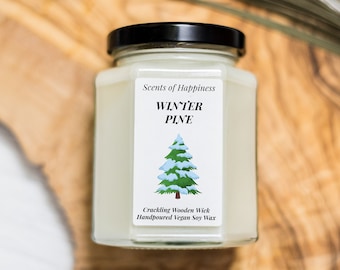 Winter Pine Candle Crackling Wooden Wick Winter Candle Christmas Candle Pine Scented Christmas Gift Soy Candle