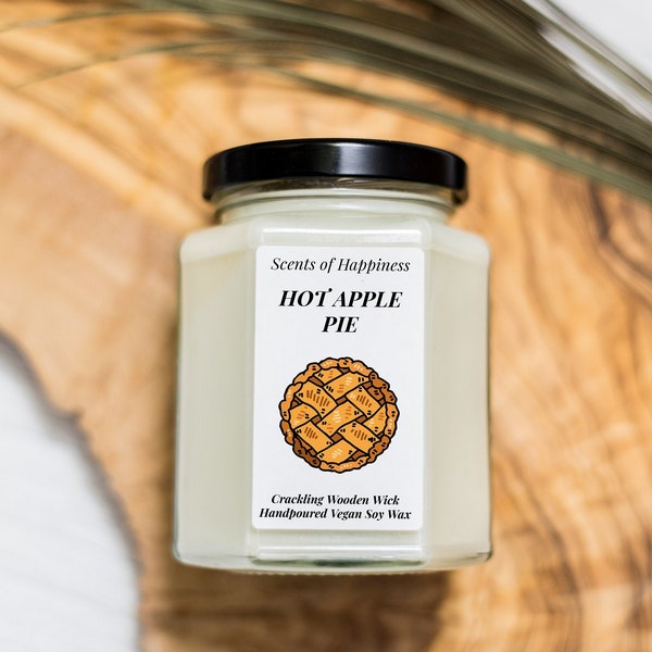 Hot Apple Pie Candle Crackling Wooden Wick Autumn Candle Bakery Scent Gift Soy Candle