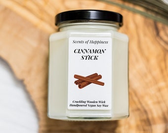 Cinnamon Stick Candle Crackling Wooden Wick Autumn Candle Fall Candle Winter Candle Christmas Candle Gift Soy Candle