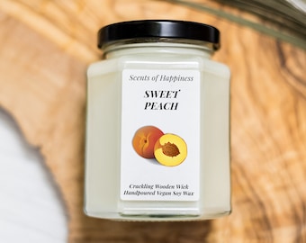 Sweet Peach Candle Crackling Wooden Wick Candle Scented Candle Soy Candle Gift Fruity Candle