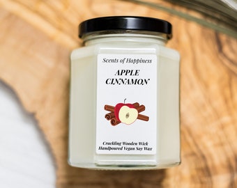 Apple Cinnamon Candle Crackling Wooden Wick Candle Autumn Candle Fall Candle Christmas Candle Winter Candle Home Decor Gift