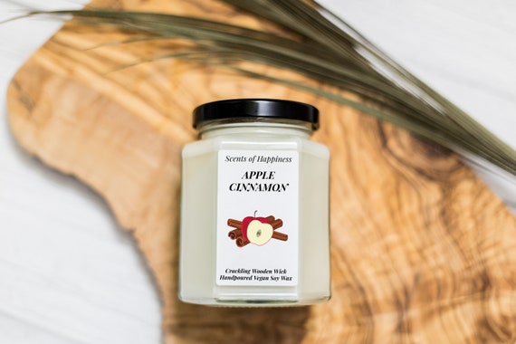 Apple Cinnamon Candle Crackling Wooden Wick Candle Autumn Candle Fall Candle Christmas Candle Winter Candle Home Decor Gift