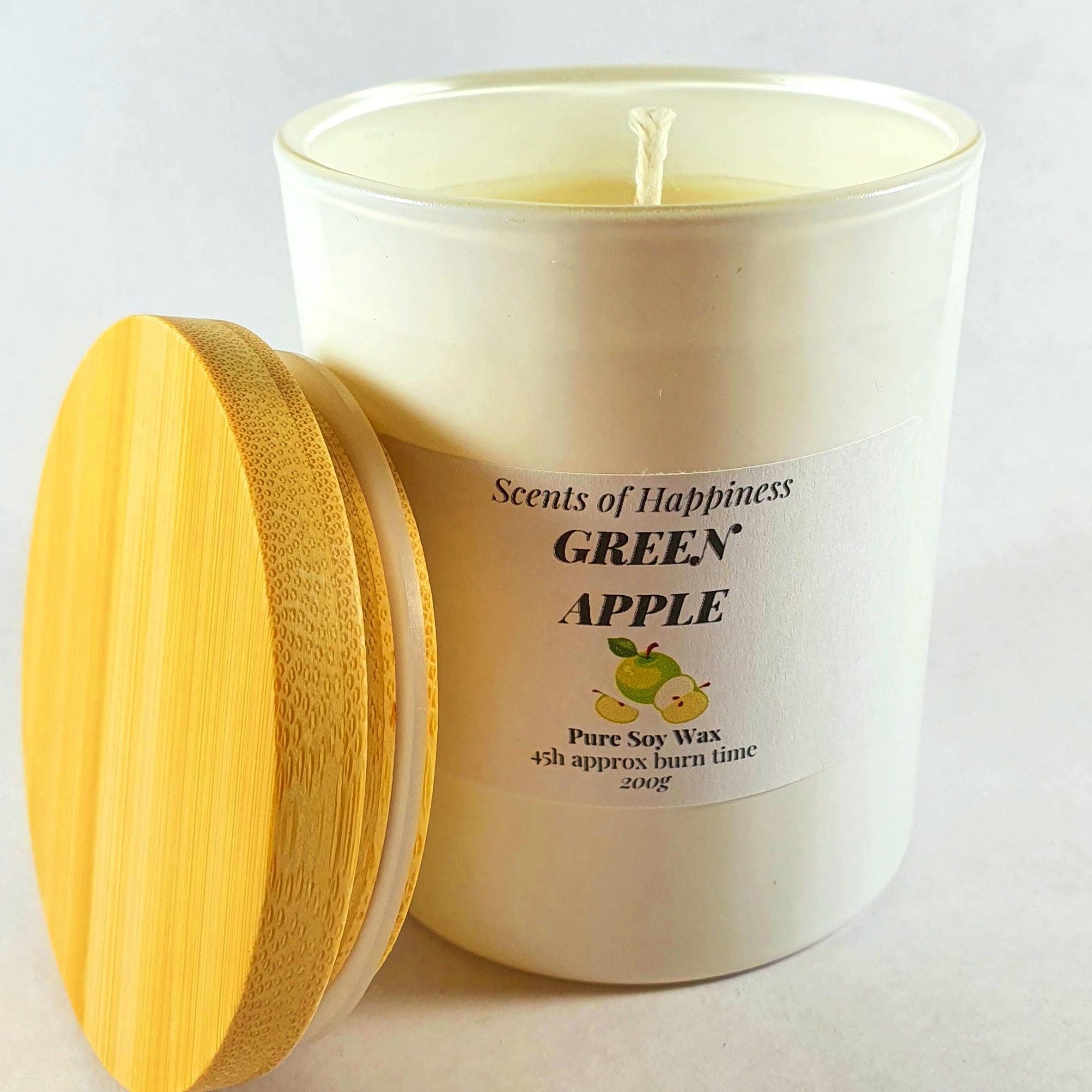 Green Apple Candle In White Jar With Wooden Lid Soy Candles Etsy
