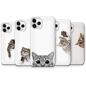 Peeking Cute Cat Phone Case fit For iPhone SE 5 6 7 8 12 11 13 mini Pro Max XR XS X s8 s9 s10 Edge Note Huawei P20 P30 P40 Pro Mate Lite