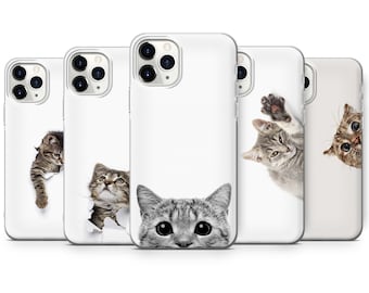 Peeking Cute Cat Phone Case fit For iPhone SE 5 6 7 8 12 11 13 mini Pro Max XR XS X s8 s9 s10 Edge Note Huawei P20 P30 P40 Pro Mate Lite