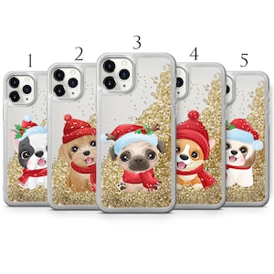 Christmas Puppies Liquid Glitter Phone Case For iPhone SE 5 6 7 8 11 XS XR 11 Pro Xs Max 11 Pro Max GL3
