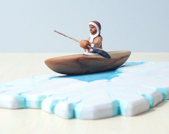 Wooden toy Inuit Boy, Wooden eskimo figures, Hand Made Toy, Inuit with boat, Wooden eskimo toys set, Play set, Gift for kids