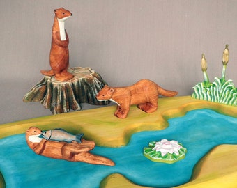 Wooden Otter Family: Waldorf Toys, Small Marine Animals