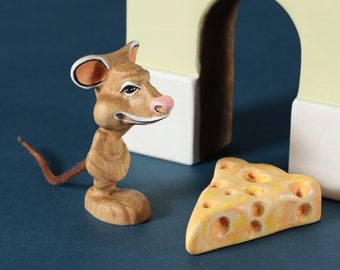 Handmade Wooden Mouse with Cheese: Montessori Waldorf Toy