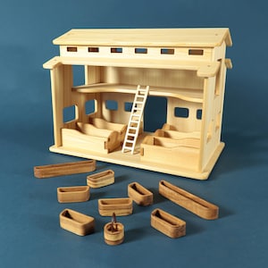 Waldorfspielzeug aus Holz für Bauernhoftiere | Handgefertigter Montessori-Stall „Hirte“ – ein Erbstück