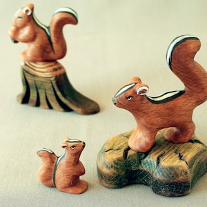 Wooden chipmunk, Squirrel family, Woodland figurines, Wild animals, Waldorf toys, Handmade toys