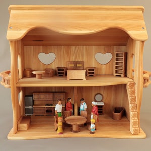 Wooden toy dollhouse with furniture, Waldorf Dollhouse, Handcrafted natural wooden doll house, Wooden Toys, Pretend play dollhouse Dollhouse SET