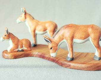 Wooden Donkey Family: Waldorf Montessori Playset