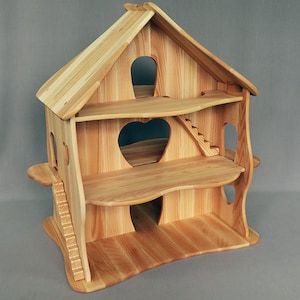 Holzspielzeug Puppenhaus mit Möbeln, Waldorf-Puppenhaus, Handgefertigtes Naturholz-Puppenhaus, Holzspielzeug, Doppelgrößen-Puppenhaus House