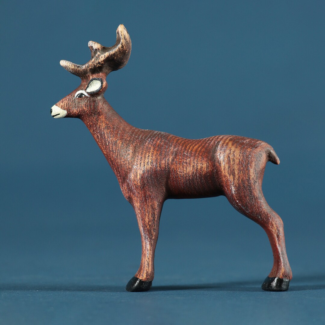 Wooden Deer Collectible Toy Figurine, Woodland Animals, Waldorf and ...