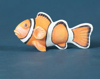 Handmade Wooden Fish, Clownfish Toy Figurine, Collectible Aquarium Animals, Waldorf Toys, Handmade Wood Toy, Oceanic Creatures