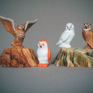 Conjunto de brinquedos de coruja de madeira: figuras de animais Waldorf Montessori feitas à mão