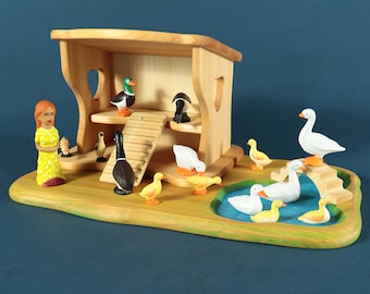 Poulailler en bois, jouets Waldorf, écurie en bois pour oiseaux domestiques, maison pour poulet, ferme en bois