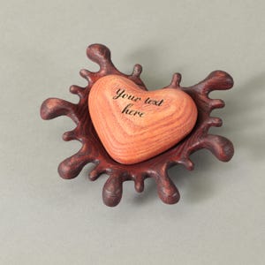 Personalized Wooden Heart with Tray, Carved Hearts Engraved Gift for Him Her, Shelf Ornament Decor, Wood Bowl with Heart, Housewarming gift