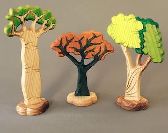 Bäume aus Holz, Waldorf Spielzeug, Baobab Acacia Ebenholz, Savannah Ornament, Öko Spielzeug, Dekoration für Kinder, Geschenk für Kinder