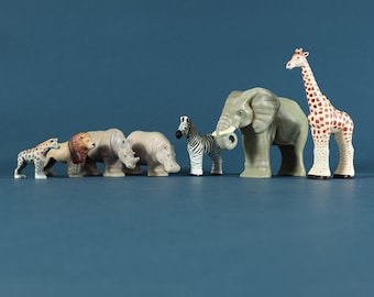 Safari Animals Set Wooden Toy, Gift for Children, Savanna African Animals, Elephant, Giraffe, Zebra, Rhinoceros, Hippopotamus, Lion, Hyena