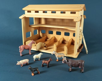 Handmade Solid Wood Farm: Waldorf Animal Barn Toy &quot;Bavaria&quot;