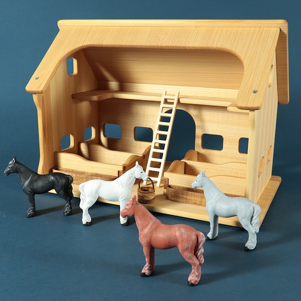 Handcrafted Wooden Barn - Dakota | Gift for kids | Solid Wood Farm | Horse Stable | Montessori Animals | Waldorf toys | Handmade Wooden Farm