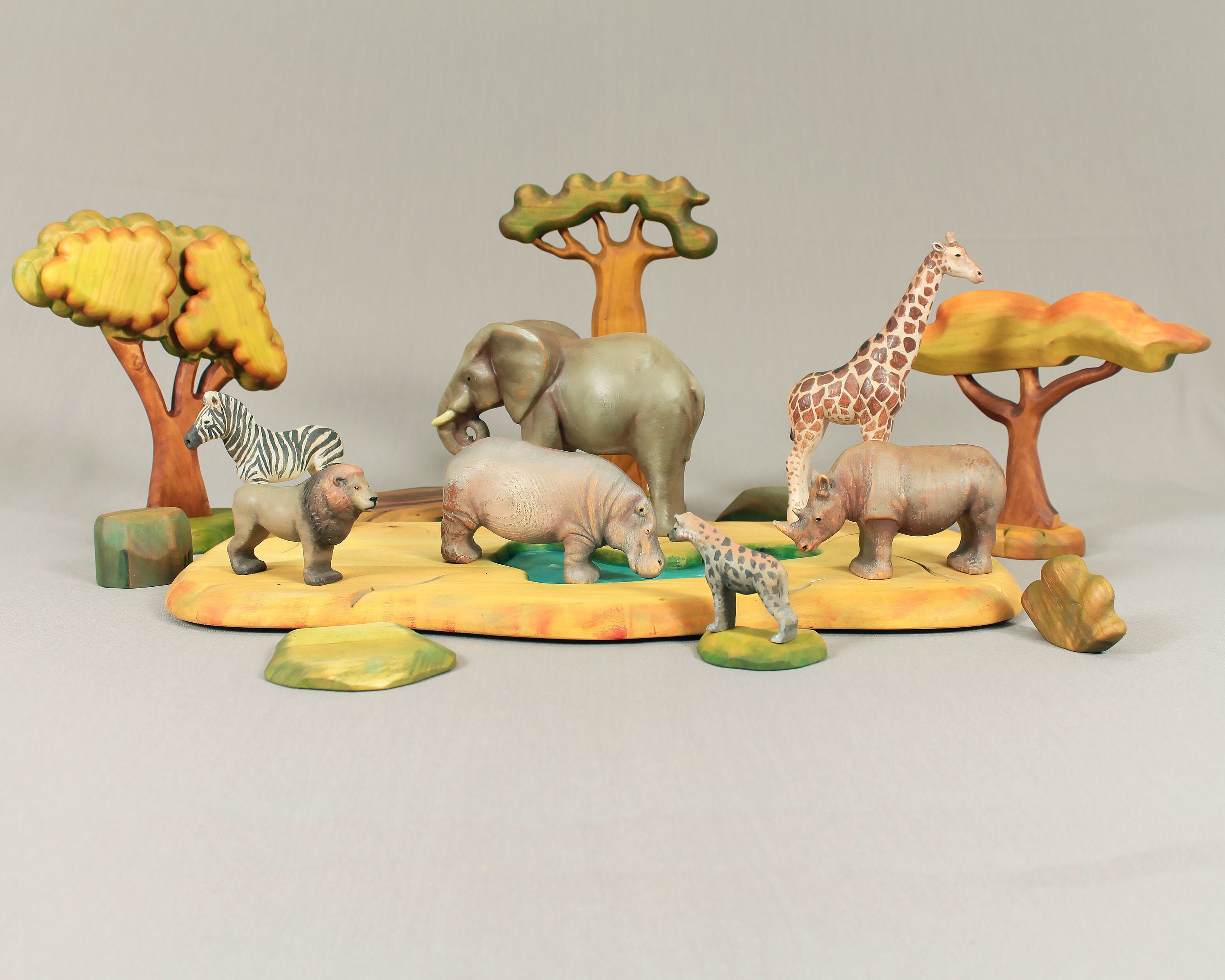 Wooden Savannah Animal Figurines Eco Friendly Toys Wooden Etsy