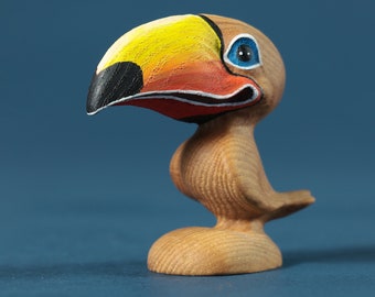 Wooden Toucan Bird Cartoon Character | Hand Made Bird | Gift for Kids | Montessori Animals | Waldorf Toys | Eco Friendly Toy for Toddler