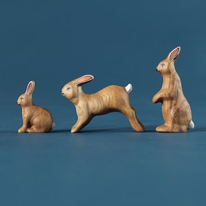 Wooden Hare, Wooden Bunny Toy, Play set for kids, Rabbits figurine, Woodland Animals, Waldorf toys, Best Gift for Kids