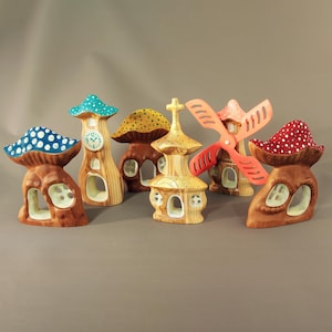 Wooden mushroom house, Fairy tale village, Waldorf toys, Wooden house for gnome, Gift for Kids, Handmade toy