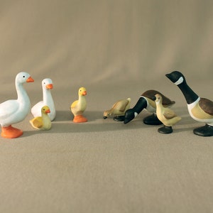 Wooden goose toy, Waldorf toys, Geese family, Canadian goose, Domestic animals miniature, Wooden fowl figurine