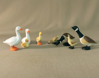 Wooden goose toy, Waldorf toys, Geese family, Canadian goose, Domestic animals miniature, Wooden fowl figurine