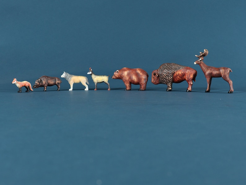 Wooden Woodland Animals Set 7 Beautiful Forest Animals Made of Wood Collectible Woodland Animals Figure Hand Made Wooden Toys image 2