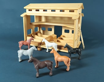 Handmade Wooden Horse Stable: Montessori Waldorf Toy Barn