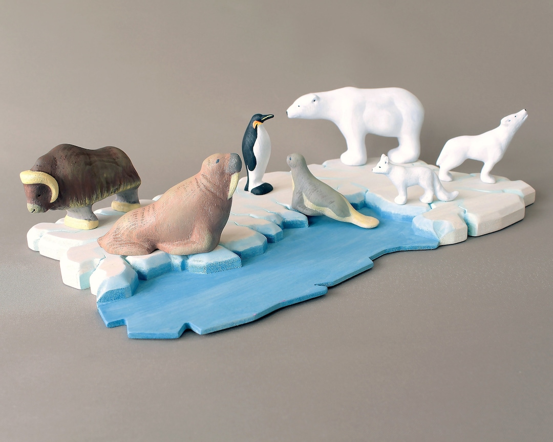 Arctic Animals, Wooden Figurine Toy, Collectible Polar Animals, Waldorf