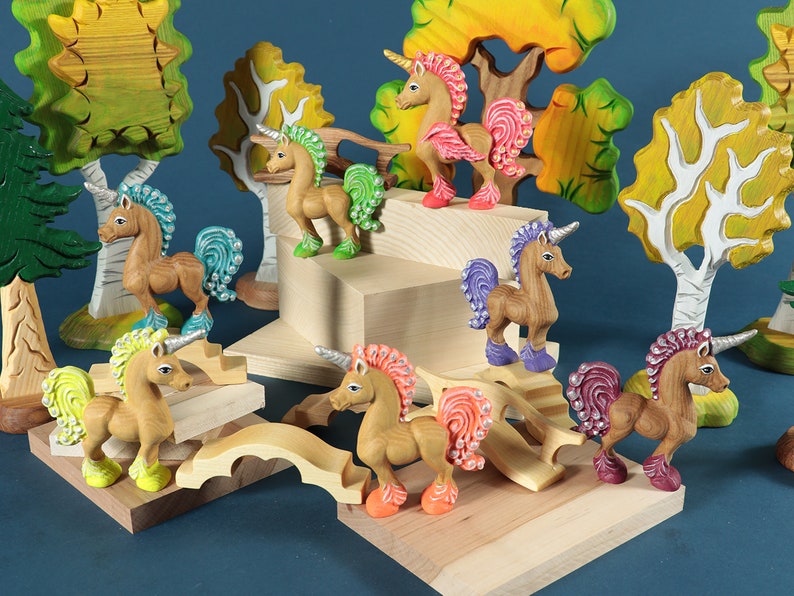 Wooden Unicorn Toy Figurines Pegasus Pony Land SET , Waldorf animals, Imaginative Toys, Unicorn, Organic Toys, Pretend Play, Birthday Gift image 10