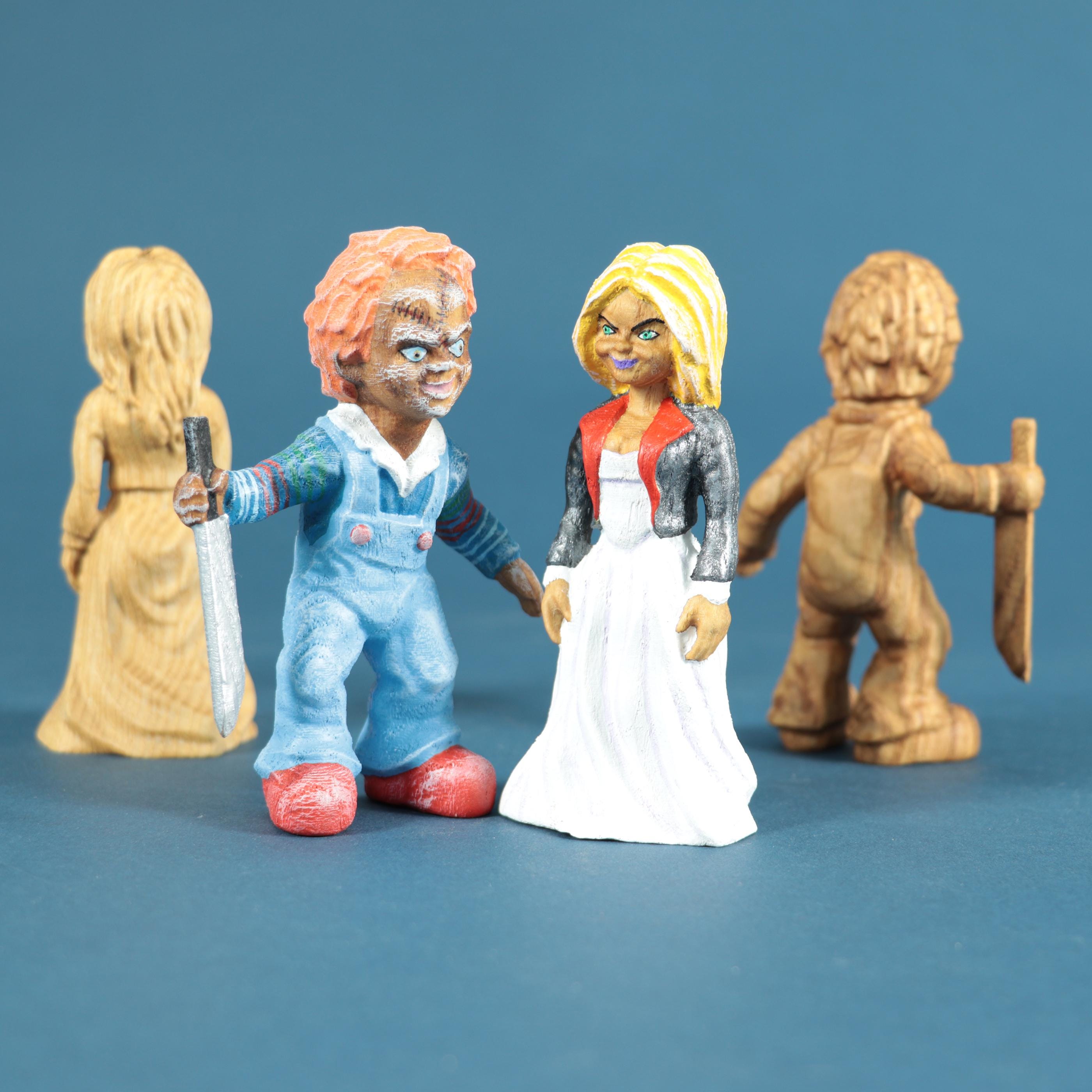 Hand-Painted Horror Wooden Dolls: Halloween Art Toy