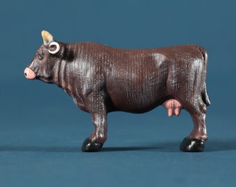 Figura de juguete coleccionable de vaca de madera, animales domésticos, juguetes Waldorf y Montessori, animales de granja, vaca de juguete de madera, juguetes de madera hechos a mano