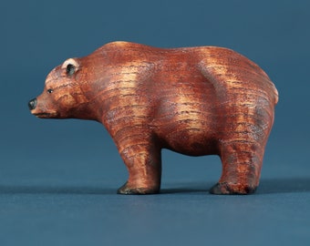 Figura de juguete coleccionable de oso de madera, animales del bosque, juguetes Waldorf y Montessori, juguete de madera hecho a mano, oso grizzly, animales del bosque