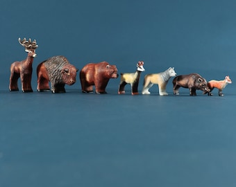 Woodland Animals Toy, Wooden Forest Animals, Handmade Wooden Toys, Waldorf Animals, Deer, Bison, Bear, Mountain Goat, Wolf, Wild Boar, Fox