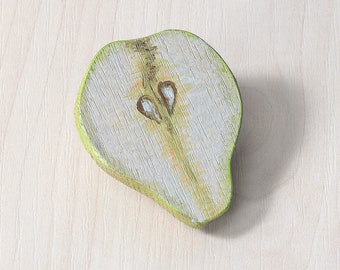 Wooden Pear | Half Sliced Pear | Montessori Toys | Waldorf toys | Wooden Toys | Wooden Fruit | Play Food | Pretend Play | Kitchen Food